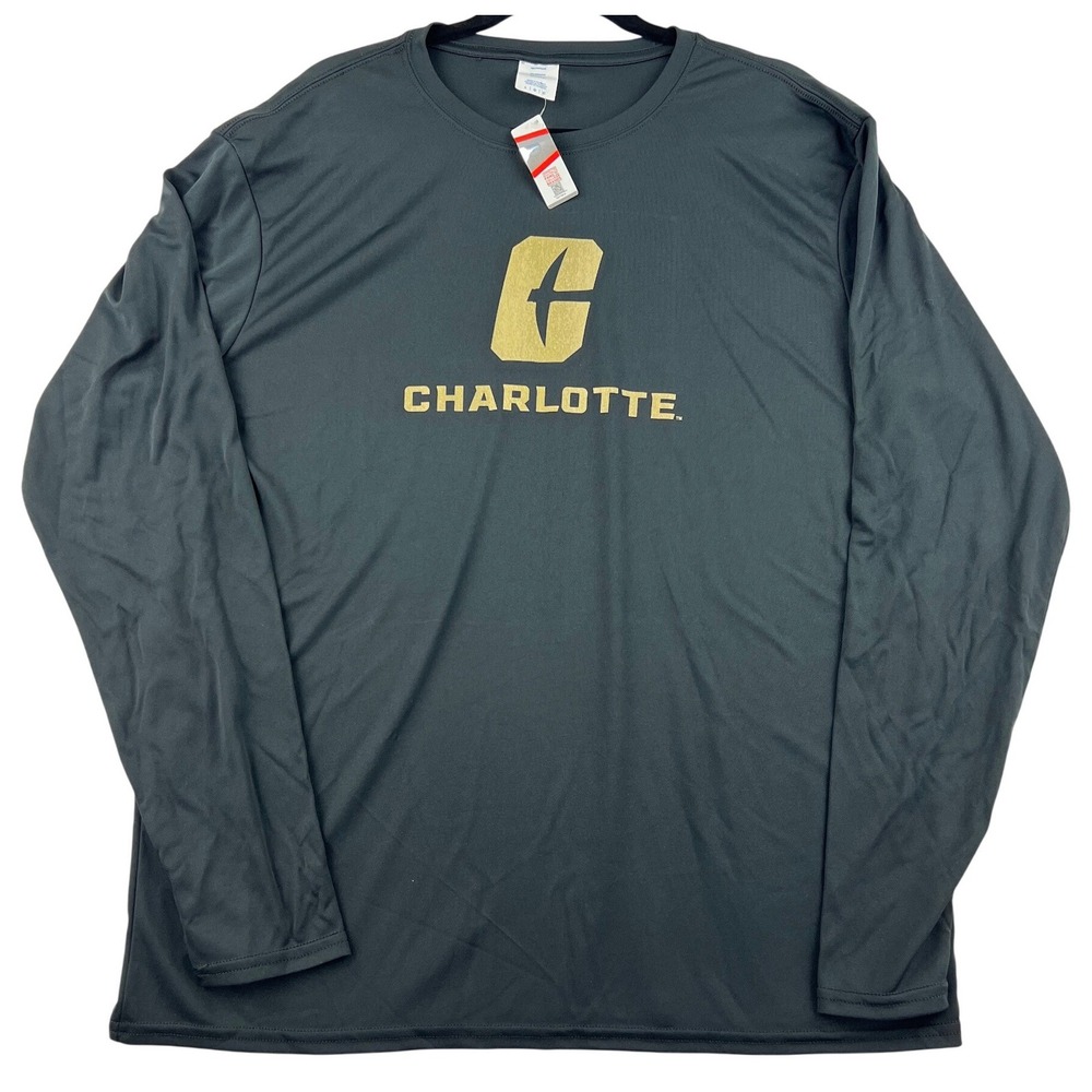 Charlotte 49ers Mens Large NWT Gray Gold Long Sleeve Performance Shirt 2972